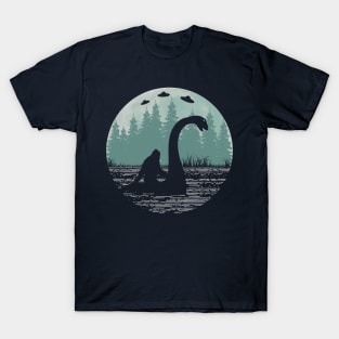 Bigfoot Riding Loch Ness Monster T-Shirt